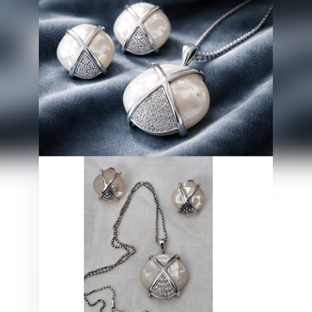 Earrings Neclace Set Mother Pearl 925 Sterling